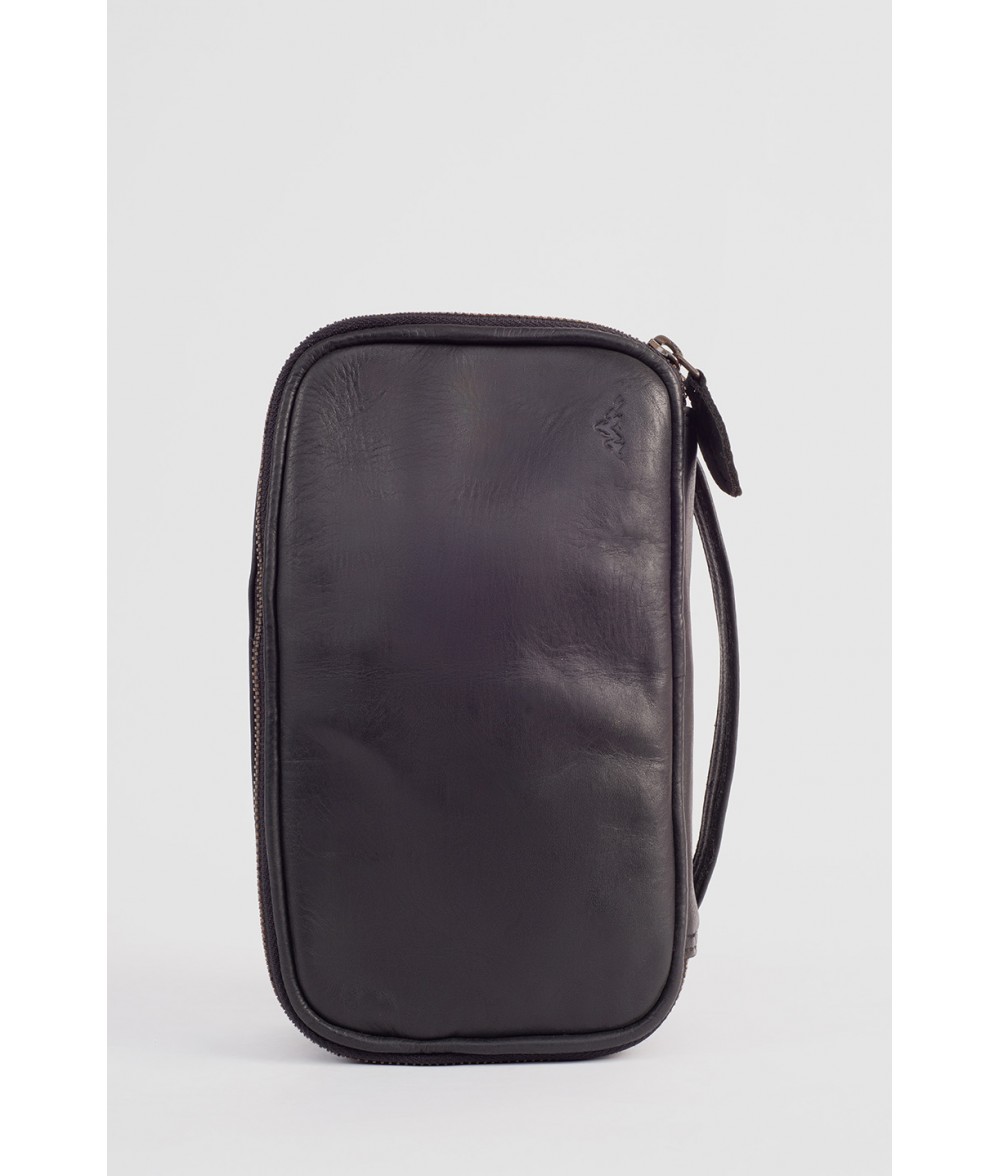 Angus Black Leather Toiletry Bag Alaskan Leather Company